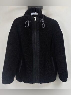 GAP Fit Black Teddy Jacket XS Sherpa Fleece Zip Up Cozy Soft Athleisure